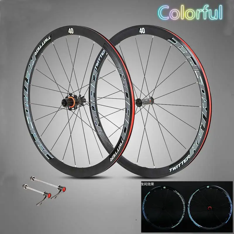 

Ultra Light Road Bike Wheel 700C Bicycle Clincer Wheelset+quick release Carbon Fiber Hub 40mm depth Colorful Brand 4 Bearing