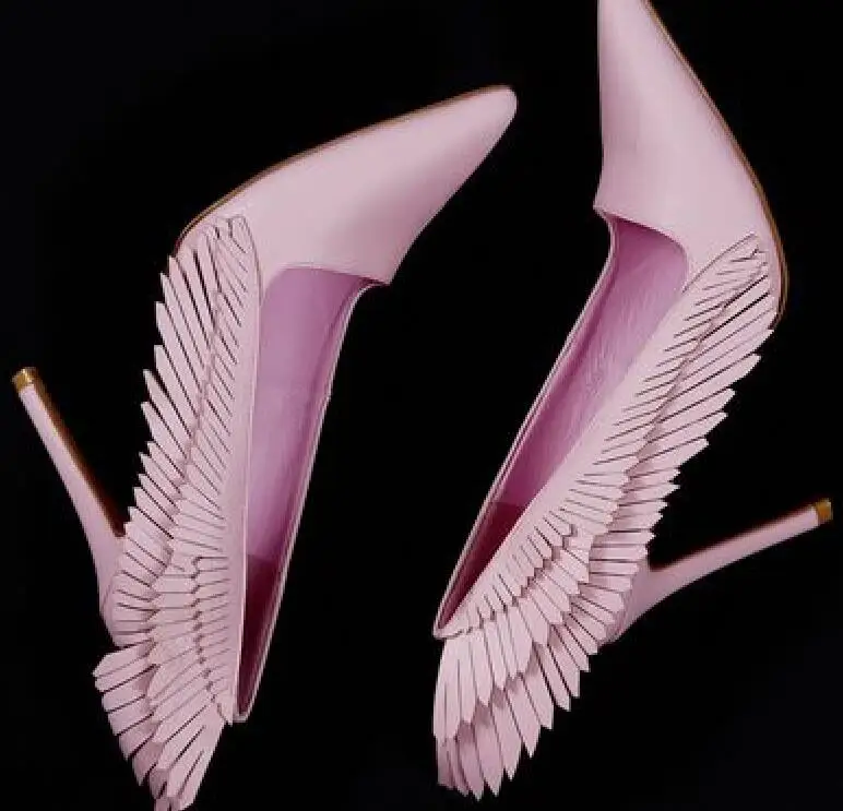 

Spring Hot Pointed Toe Women Slip On Pumps Sweet Wing Fringe Side Ladies Sexy High Heels New Fashion Dress Shoes Party Shoes