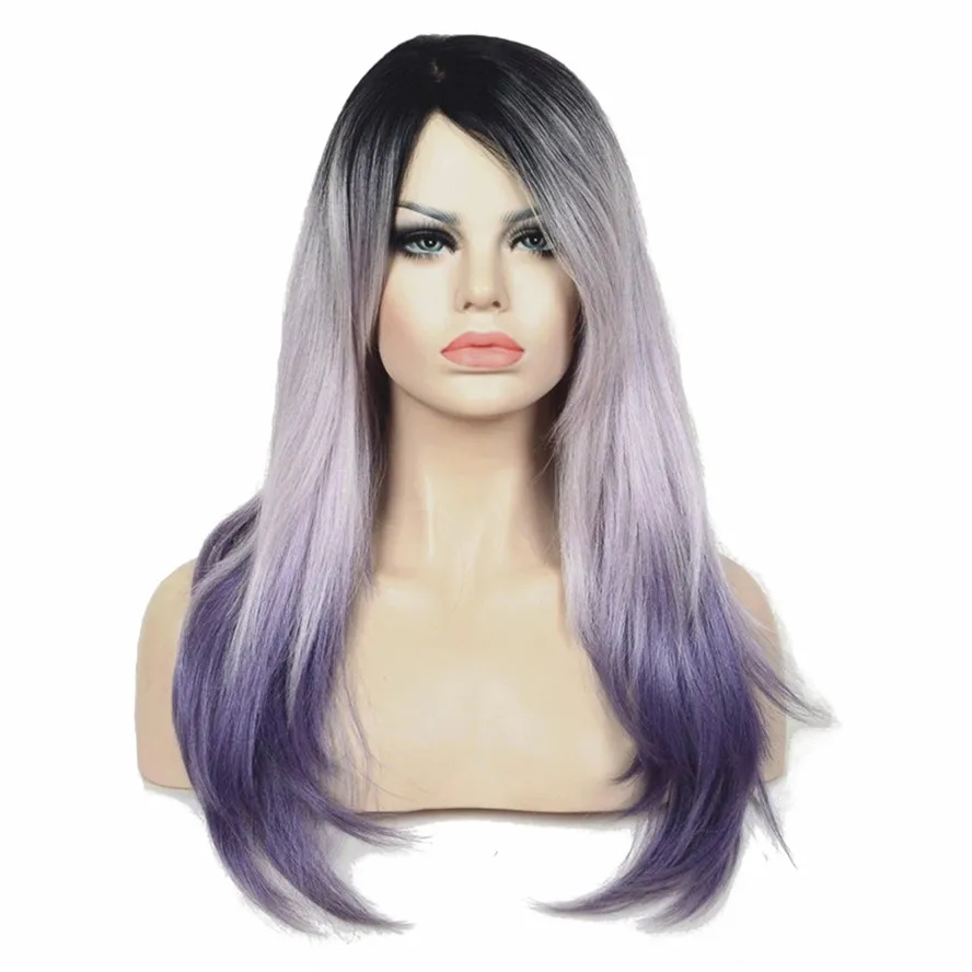 Strongbeauty Women S Long Straight Hair Light Purple Ombre Wig