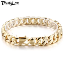 TrustyLan 10 мм широкий мужской s браслет никогда не выцветает серебро Золотой Цвет звено цепи из нержавеющей стали полированный мужской браслет для мужчин