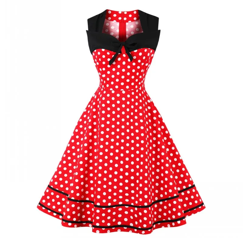 

2018 Plus Size Summer Dress Vestidos Women Vestido Vintage Polka Dot Dress 50s 60s Retro Dresses Party Red Blue 3XL 4XL