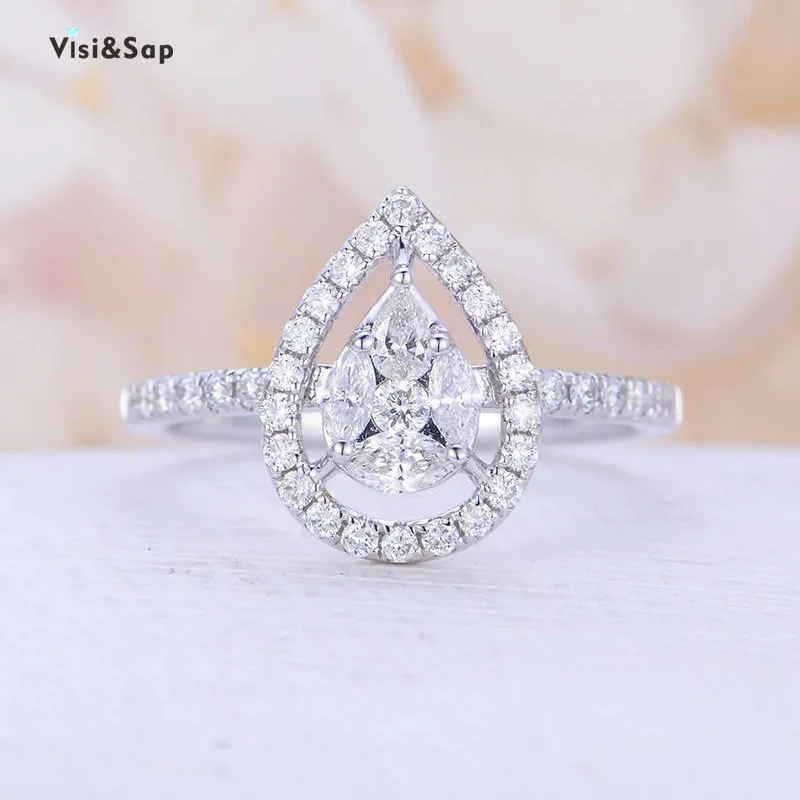 

Visisap Creative Hollowed-out Pear-shaped Ring for Female White Gold Color Fashion Accessories Party Gifts Rings Factory B2321