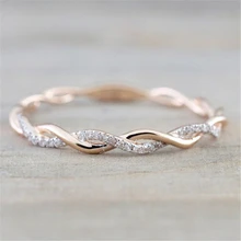 Anillo de Plata de Ley 925 con gema redonda y clásica para mujer, sortija, oro rosa, Diamante ondulado, Bizuteria