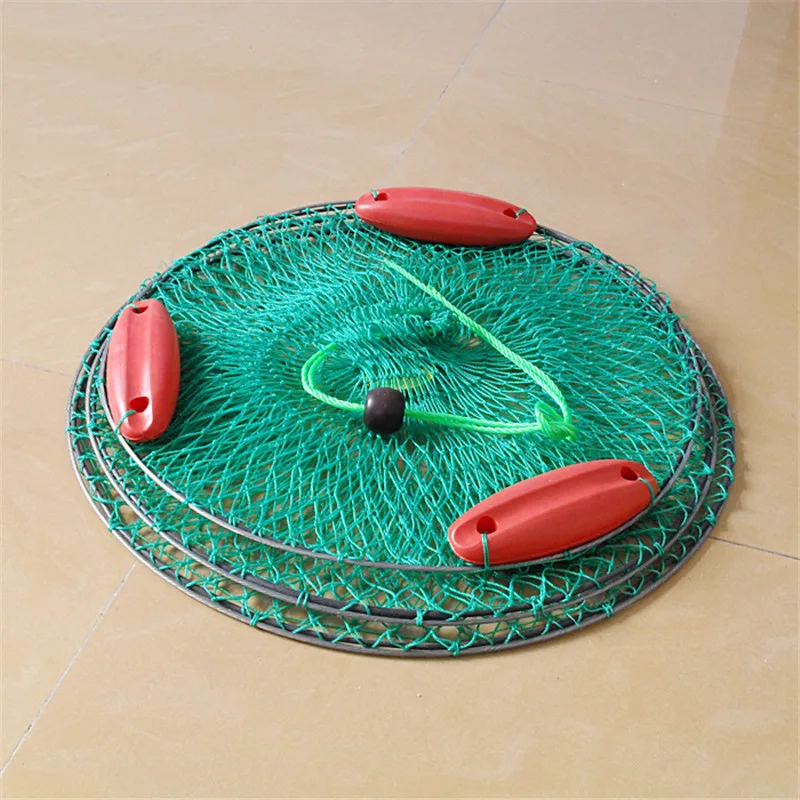 

Portable Foldable Fyke Fishing Care Net Metal Frame 3 Layers Nylon Mesh Crab Fish Care Mesh Net with 3 Floating Fyke Fishing Net