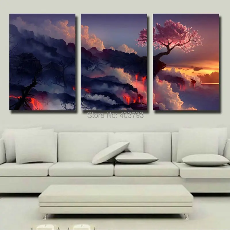 

MODERN ABSTRACT HUGE LARGE CANVAS ART OIL PAINTING Magic Cherry Tree in Volcanoes Natureal (no frame) free shipping