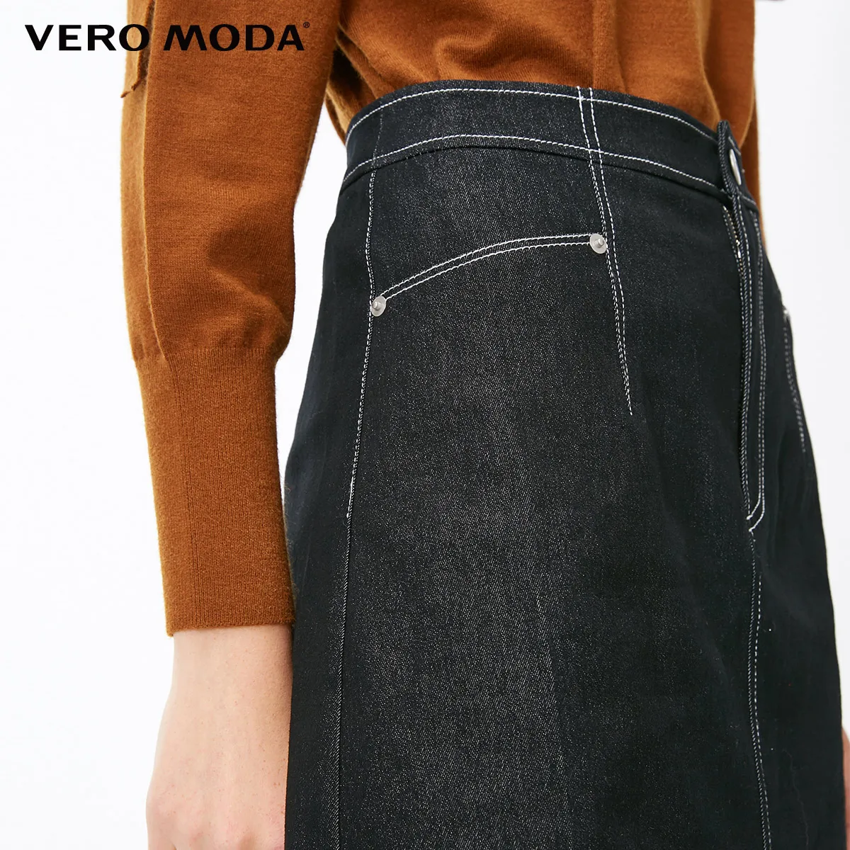 Vero Moda Новая женская OL Стиль Высокая талия видимые стежки мини джинсовая юбка | 318337508