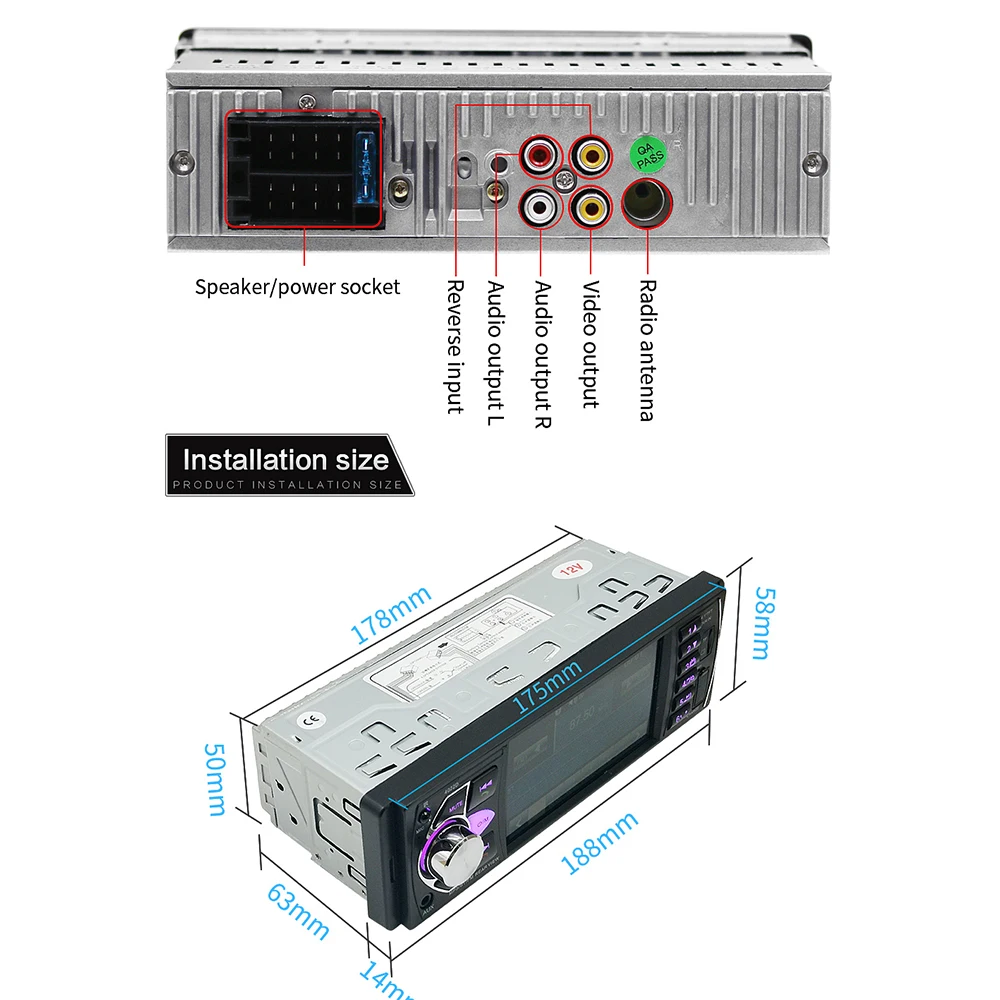 AMPrime 4022D 4,1 ''цифровой экран 1Din Автомагнитола Поддержка USB AUX FM BT Руль дистанционного управления с камерой заднего вида