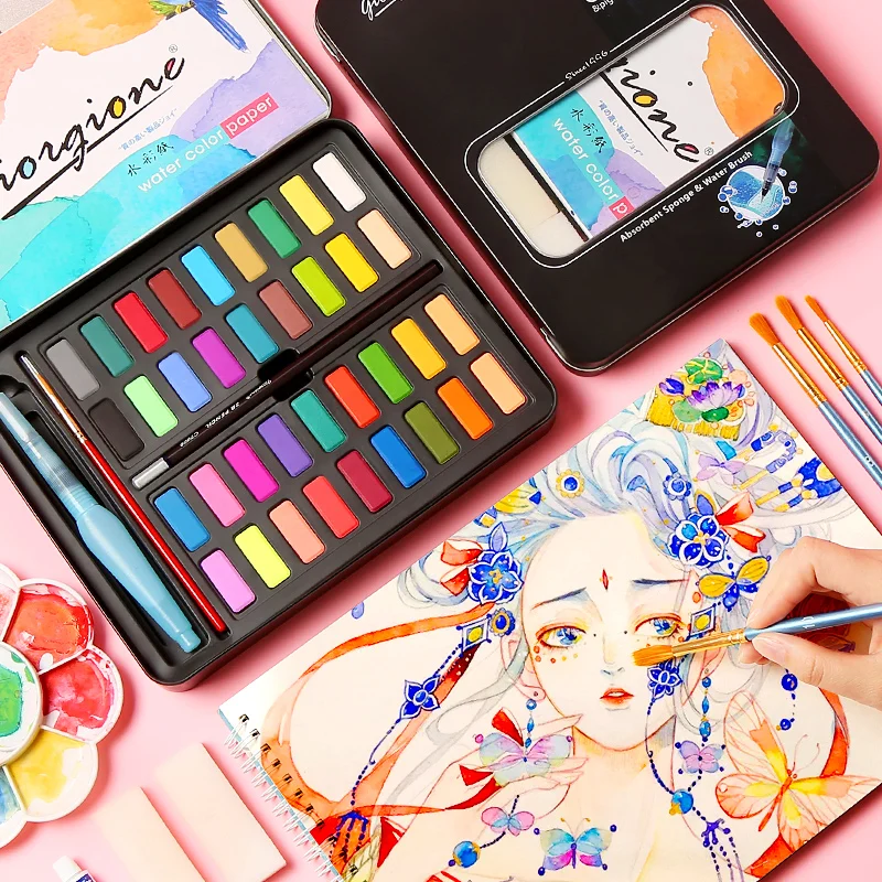 Online BGLN 36 Farben Pulver Solide Aquarell Malerei Set Helle Farbe Tragbare Aquarell Pigment Pulver Für Kinder Studenten Kunst Suppl