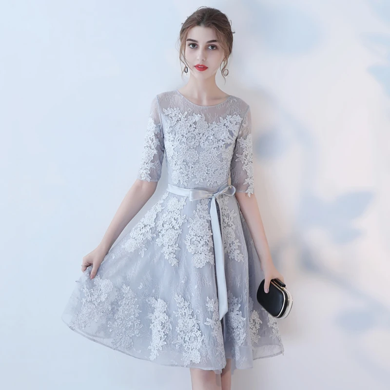 Robe de soiree, темно-синее кружевное короткое вечернее платье с круглым вырезом, vestido de festa, платья для выпускного вечера, вечернее платье, индивидуальный заказ - Цвет: grey