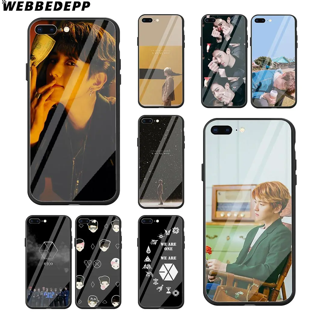 WEBBEDEPP EXO Baekhyun Chanyeol Tempered Glass Phone Case for Apple iPhone Xr Xs Max X or 10 8 7 6 6S Plus 5 5S SE 7Plus |