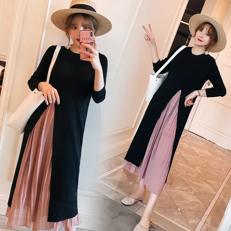 

2019 SPRING NEW Soft Micro Stretch Split Ends Fashion Maternity Dress Maternity Gown Breastfeeding Pregnant Dress