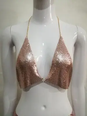 Танцевальный Бюстье для женщин 2018 летний топ Mujer Fiesta V шеи Металлическая майка