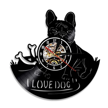 

1Piece I Love Dog House Pet Pug Vinyl Record Wall Clock French Bulldog Dog Vintage Hanging Wall Clock Home Decor Dog Lover Gift