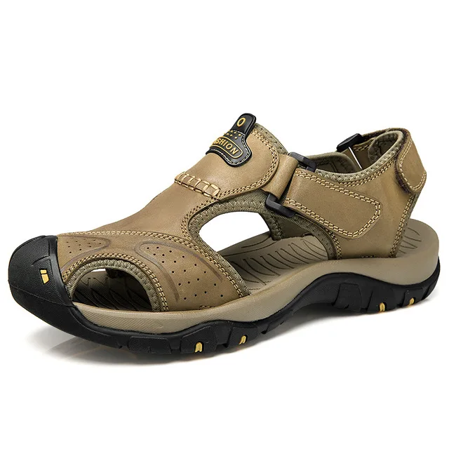 Новые летние туфли из натуральной кожи; мужские сандалии; повседневные классические пляжные сандалии для прогулок; M603 - Цвет: khaki