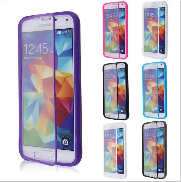 Soft Silicone Clear Hybrid Wrap Up Flip Case Back Cover Built In Screen Protector For Samsung Galaxy S5 SV i9600 G900 B1480 CYLL |