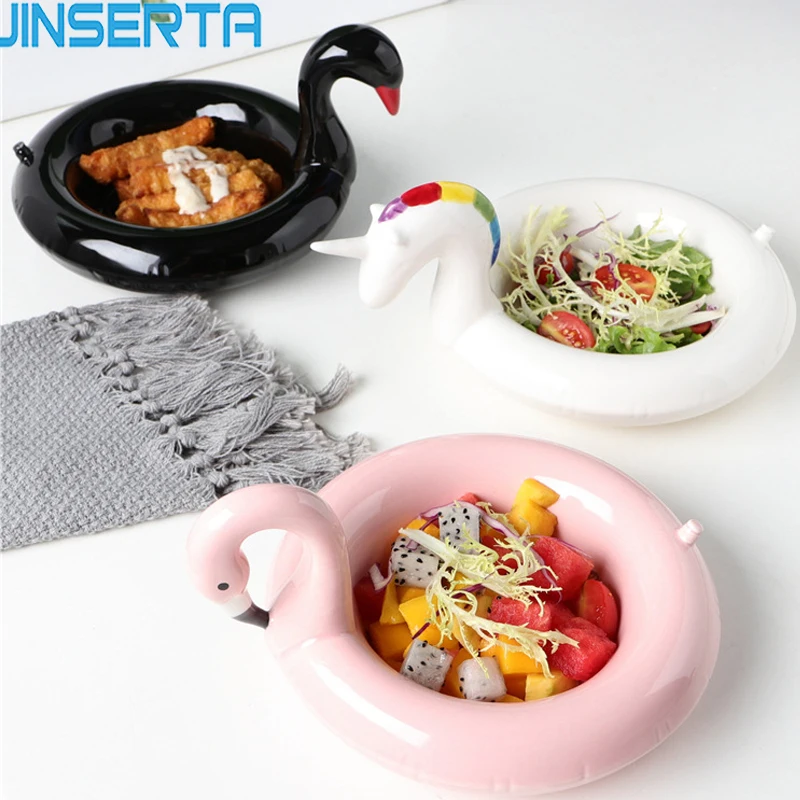 

JINSERTA Ceramic Plate Dish Bowl Unicorns Dessert Snack Cake Salad Bowl Creative Home Decorative Children Kids Adult Tableware