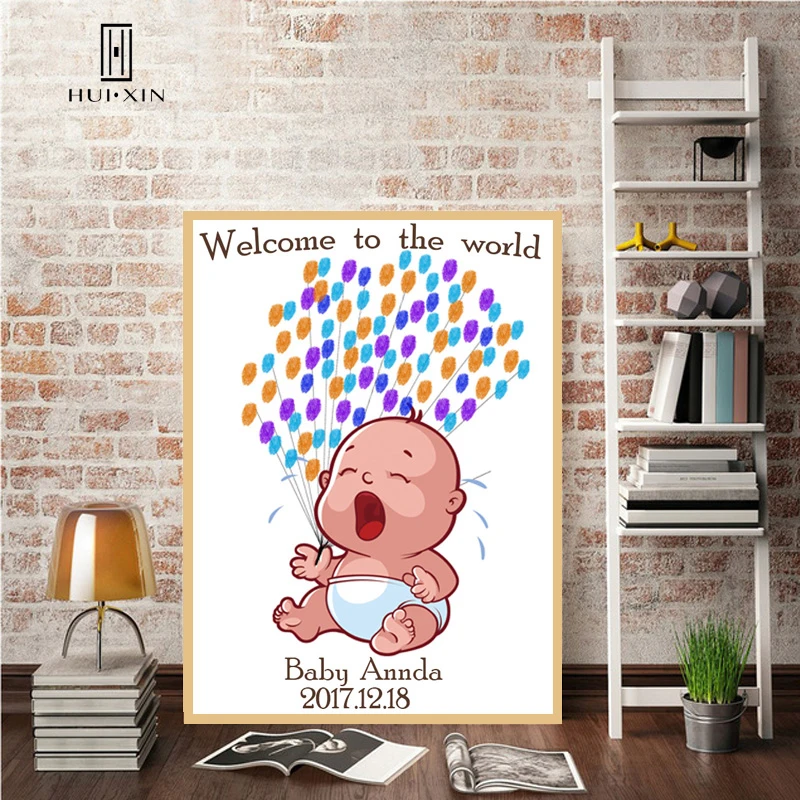 Adorable Crying Baby in Diapers DIY Fingerprint Guestbook Souvenir Customized Amusing Gift for Baby Showers Unfading Wall Decor