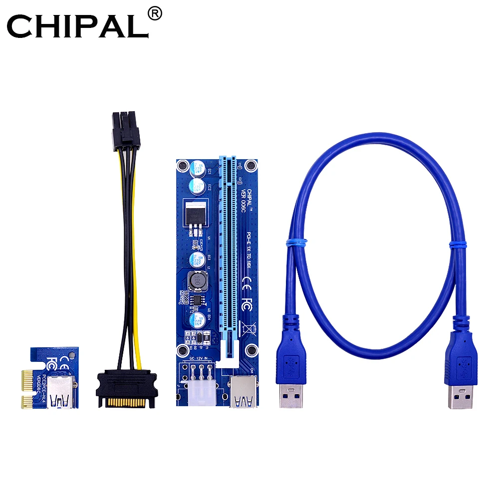 CHIPAL 200 шт. 006C PCI E Райзер карта PCIE 1x до 16x удлинитель 60 см USB 3 0 кабель и SATA к 6Pin питание