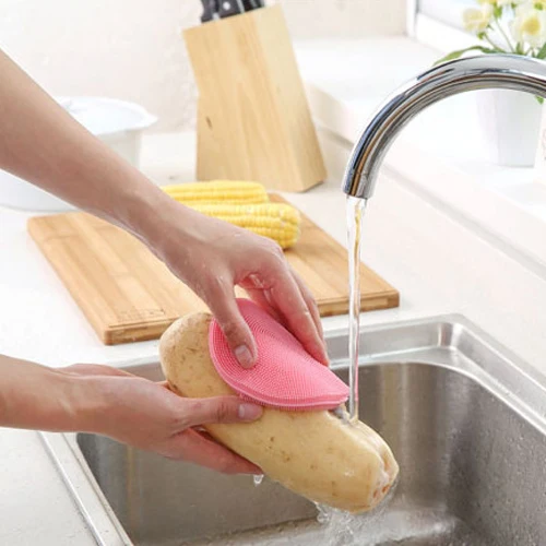 

Practical Silicone Dish Washing Sponge Scrubber High Quality Soft Cleaning Antibacterial Brush Kitchen Tools Round Shape