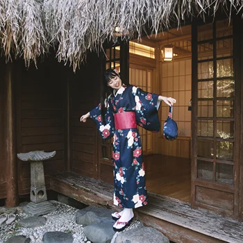 

Vintage Improved Women Japanese Kimono Cosplay Costumes Traditional Classic Printed Formal Geisha Bathrobe Yukata Uniform M L