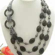 Потрясающие! 3 Strds Черный жемчуг и Природный оникс ожерелье