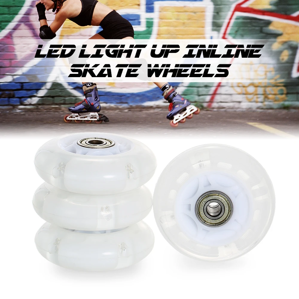 NEW 4pcs 64mm / 72mm / 76mm LED Light Inline Roller Skates Wheel LED