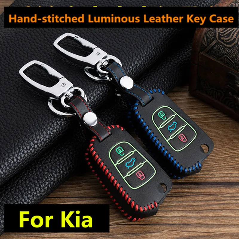 

Luminous Car Leather Key Cover Case For Kia RIO K2 K5 Sportage Sorento fit Hyundai i20 i30 i35 iX20 iX35 Solaris Verna Folding K