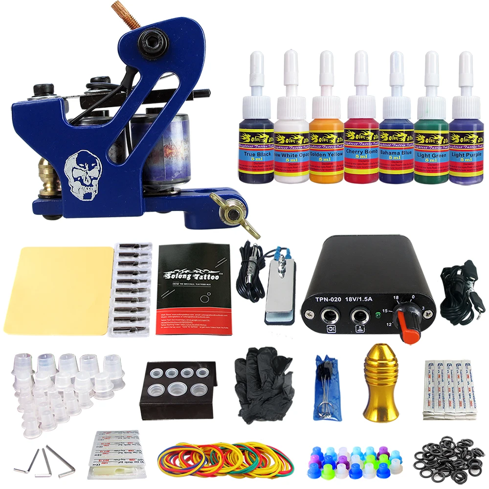 

Hybrid Complete Tattoo Coil Machine Kit For Liner Shader Power Supply Foot Pedal Needles Grip Tips Tattoo Body&Art TK105-68