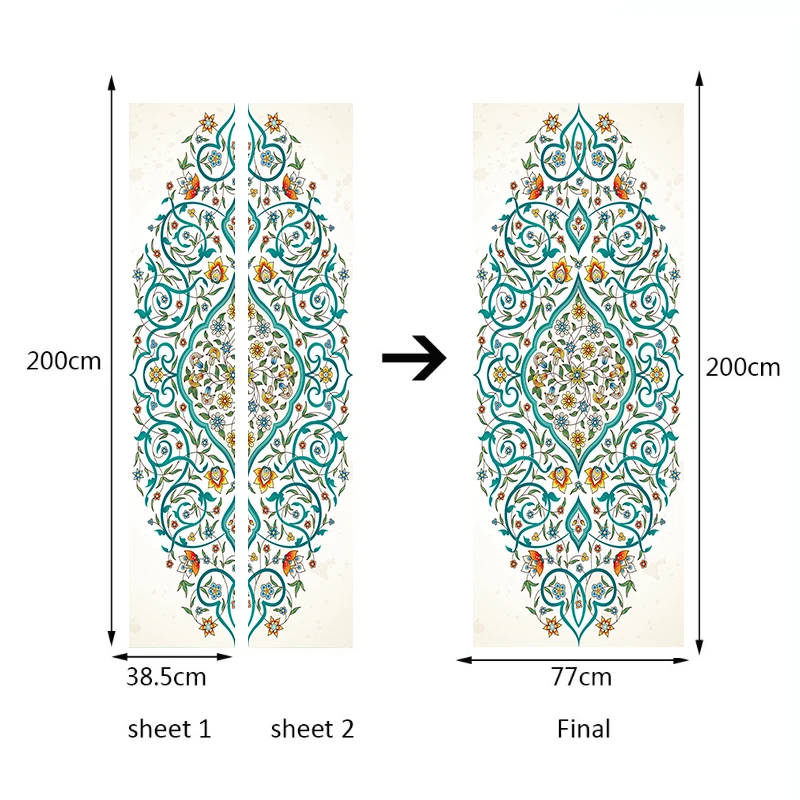 3D Новое поступление синий цветок исламские узоры двери ПВХ Плакат Наклейка Стикер Бог самоклеющиеся обои спальня домашний декор