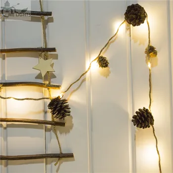 

5M 50 LEDs Copper Wire String Lights With Real Pinecone Cone Twine Battery fairy string lights for Indoor Holiday Decoration