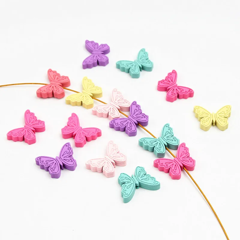 

40Pcs Craft Butterfly Shape Wood Spacer Beads Wooden Beads Toys For Baby Smooth Fashion Jewelry Making DIY