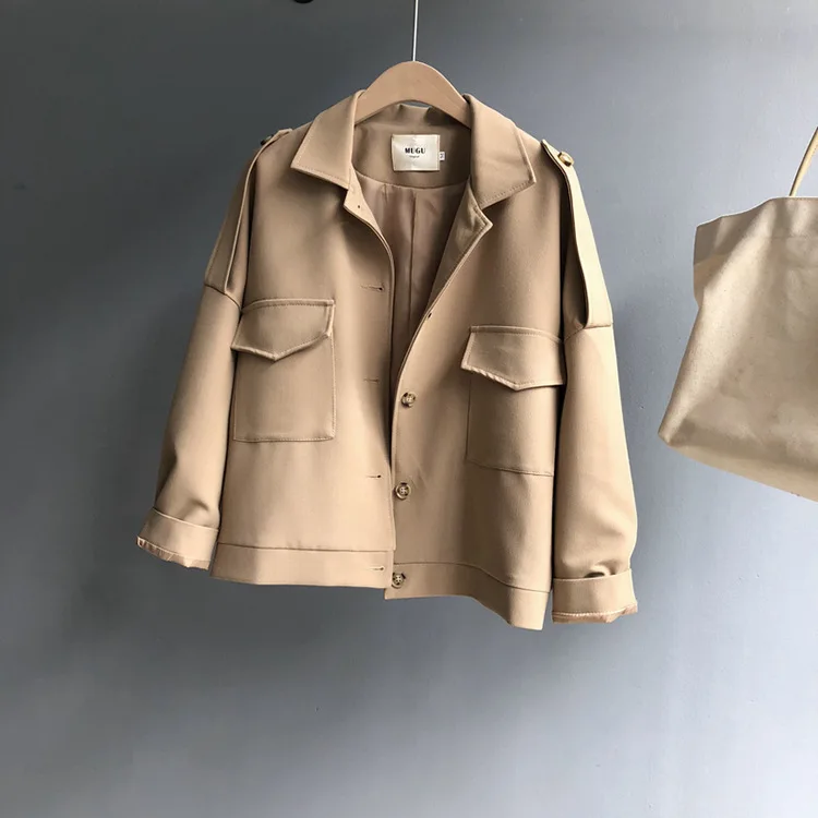 De Femmes Nouvelles Court Casual Pleine Poitrine Pokkets J015 Turn khaki Unique Manches Solide Picture Manteau Automne Oloey2018 Jiacke down Couleur picture Mode axtEt
