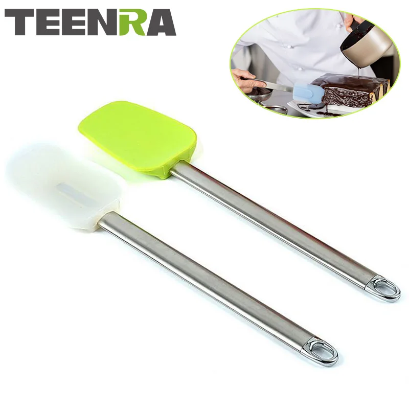 

TEENRA 1Pcs Eco-Friendly Stainless Steel Handle Silicone Spatula For Cake Scraper Pastry Accessories Cake Decorating Tools