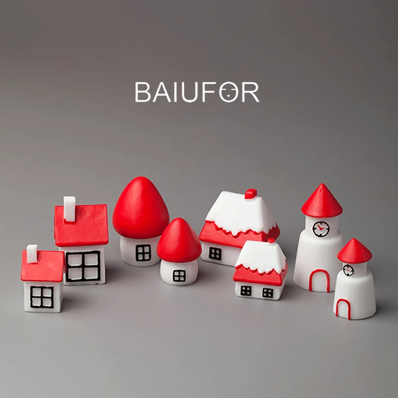 

BAIUFOR Architecture Miniature Snow House Christmas Building Fairy Garden Miniatures Terrarium Figurines Desktop & Home Decor