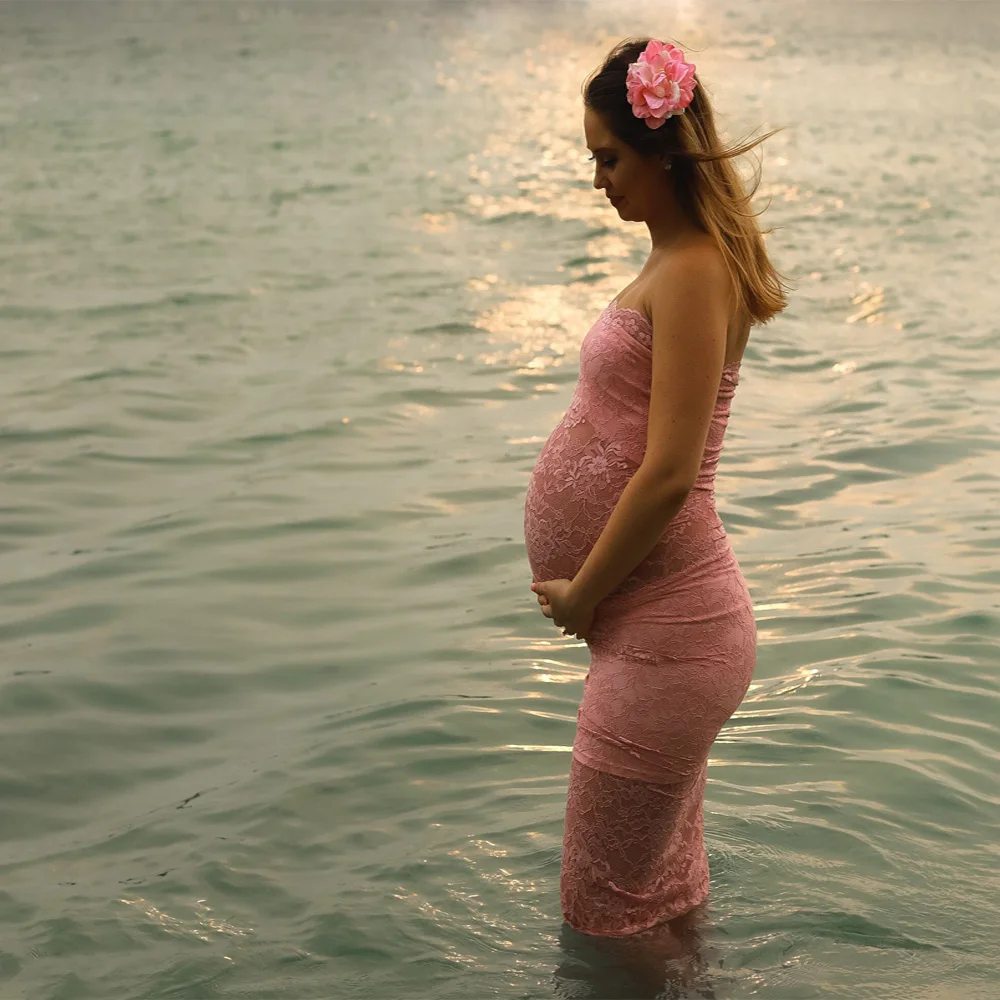 

D&J Summer Maternity Dress for Photo Shoot Maxi Lace Fancy Women Maternity Photography Props Shooting Picture Pregnant Dress