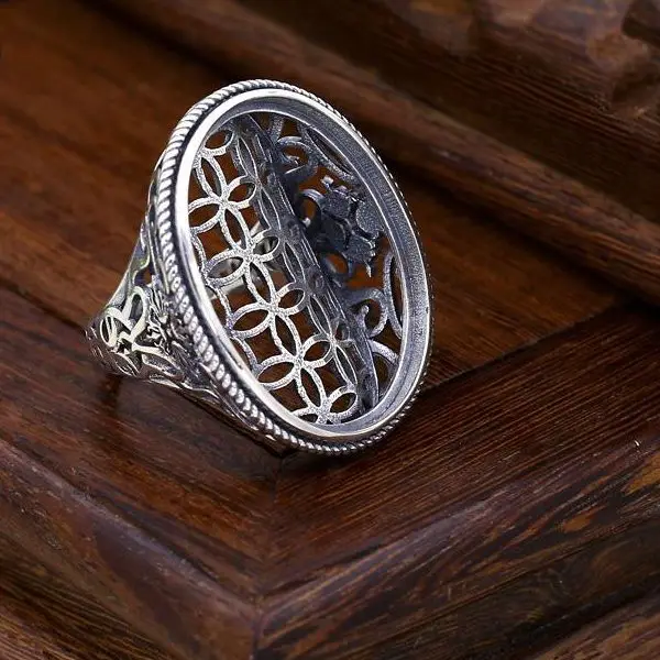 Art Deco Antique 925 Sterling Silver Semi Mount Men Ring for 24x30mm Oval Cabochon Amber Agate Turquoise Gemstone Setting Art Deco Antique 925 Sterling Silver Semi Mount Men Ring for 24x30mm Oval Cabochon Amber Agate Turquoise Gemstone Setting