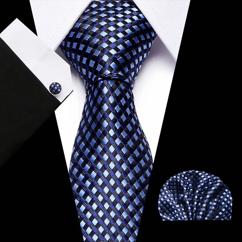 

New Black Plaid men ties set Extra Long Size 145cm*7.5cm Necktie Silk Jacquard Woven Neck Tie Suit Wedding Party