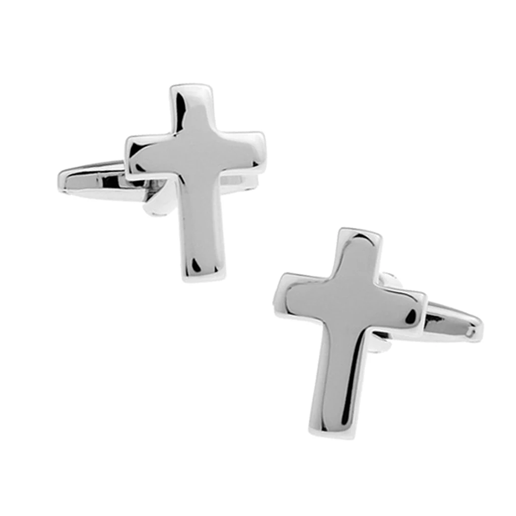 1 Pairs High Polished Brass Metal Cross Christian Cufflinks Mens Shirt Cuff Link Fashion Jewelry