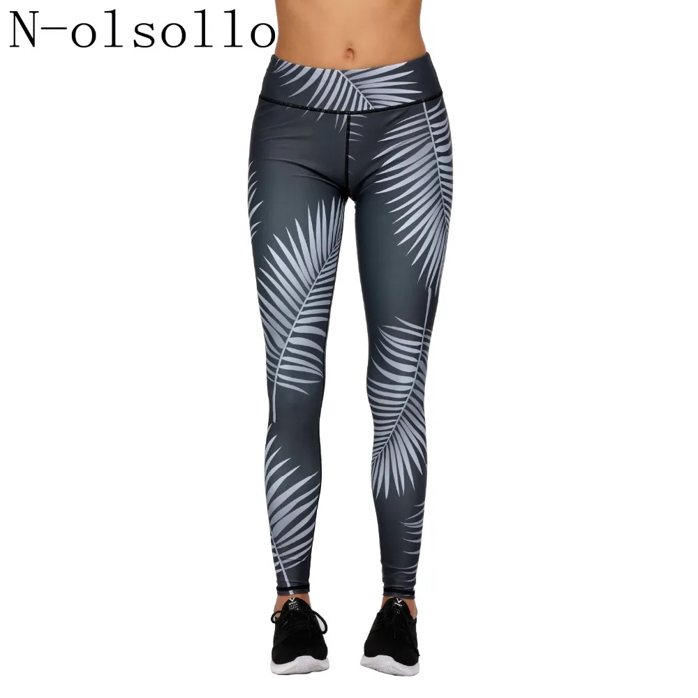 N olsollo High Waist 3D Tropical Trees Yuga Pants Slim Fitness Leggings ...