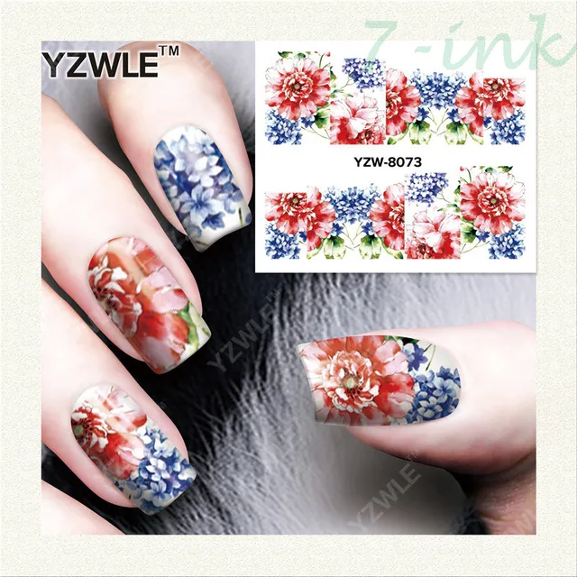 Water Transfer Stickers For Nail Art Blue And Red Flower Design Water Transfer stickers for nail art blue and red flower Design stickers adhesive nail design all - Water Transfer Stickers For Nail Art Blue And Red Flower Design