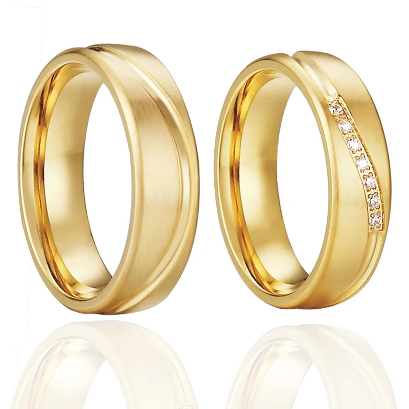 Gold color Wedding Band Promise Ring Men Alliances Jewelry eternity Anniversary Engagement Couple Rings for Women