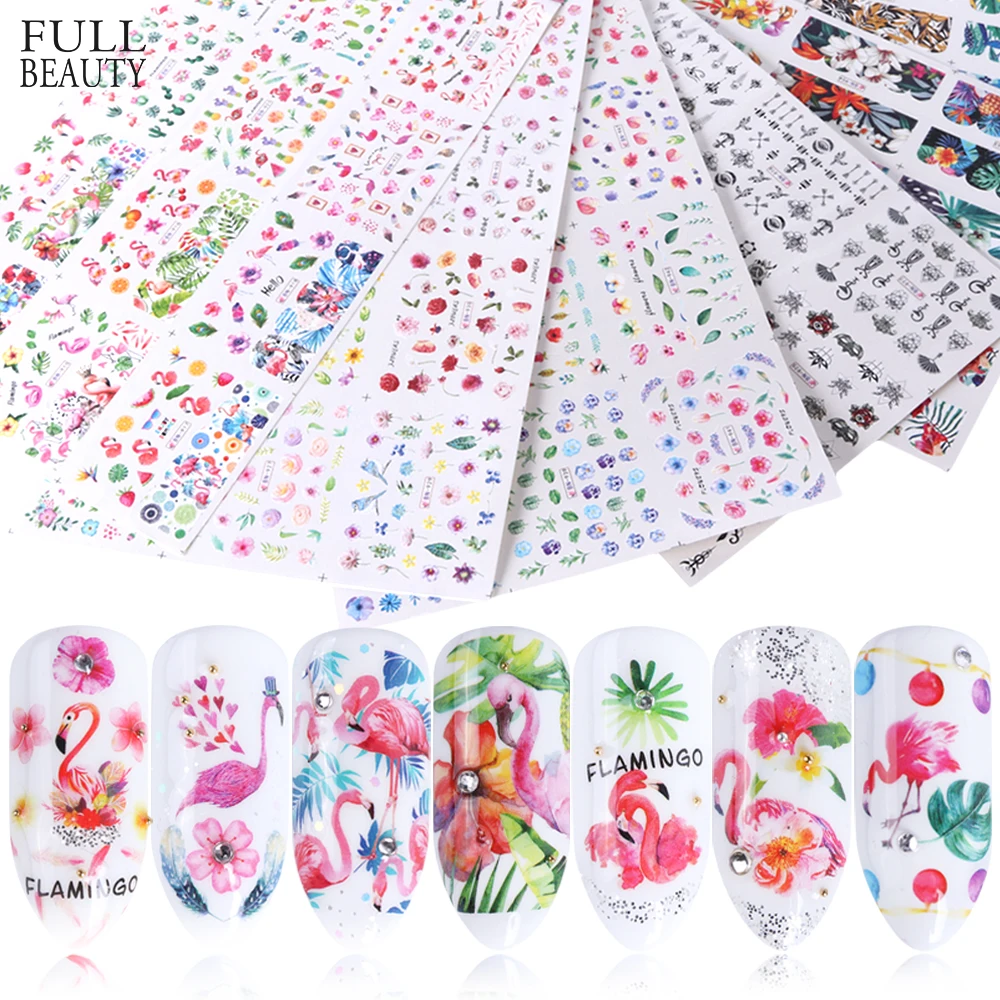 

72pcs Nail Stickers Decals Flamingo Flower Nail Art Water Transfer Slider Leaf Geometry Charm Foils Decoration Set CHBN913-984