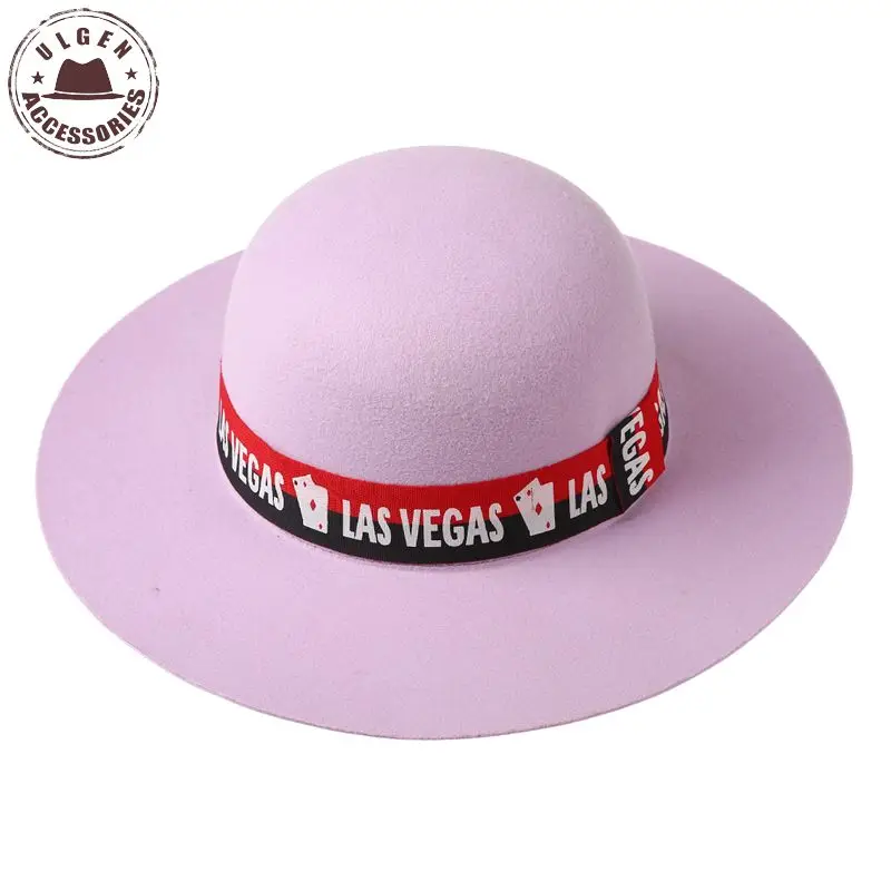 Модная зимняя фетровая шляпа в стиле Лас-Вегаса для женщин с широкими большими полями, Женская шерстяная фетровая шляпа - Цвет: Лаванда