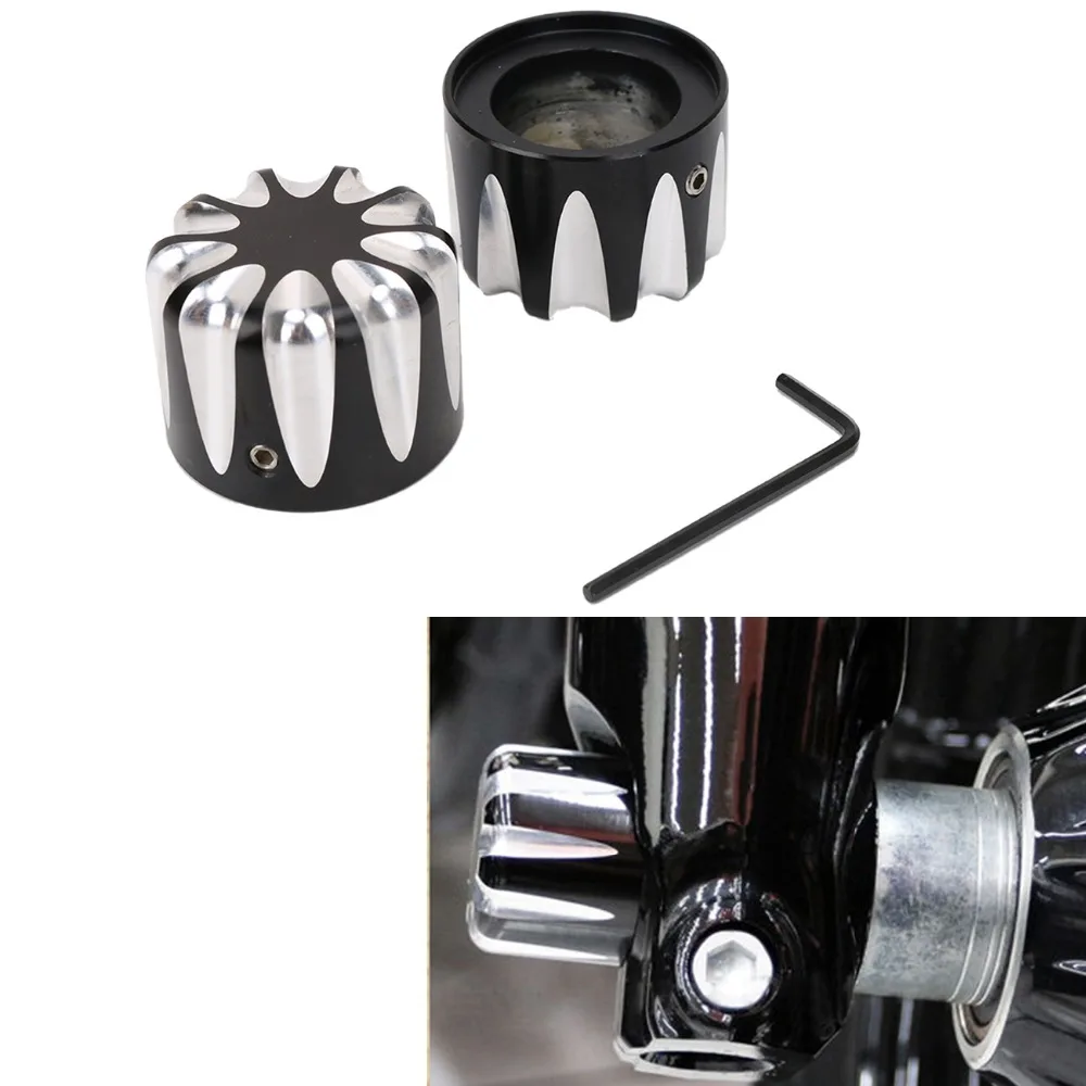 2X Black CNC Motorcycle Front Axle Nut Cover Screw Cap For Harley HD