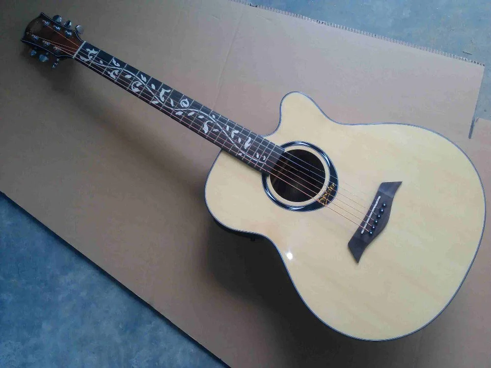 

factory made flower inlay 40inch electric acoustic guitar free shipping