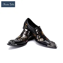 Christia Bella New Men s Luxury Metal Pointed Toe Printing Leather Wedding Dress Shoes Men Loafers