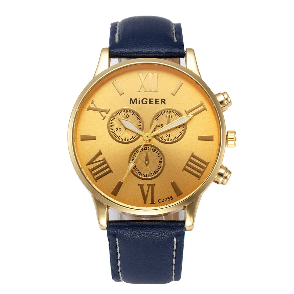 

2019 New Brand Gold Mens Watches Top Brand Luxury PU Leather Wristwatch Mens Gift Quartz Watch Discount Relogio Masculino