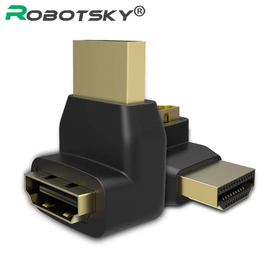 Robotsky HDMI Мужской к HDMI Женский Кабель адаптер Скрытый удлинитель 90 градусов под прямым углом для HD 1080P DHTV позолоченный штекер HDMI