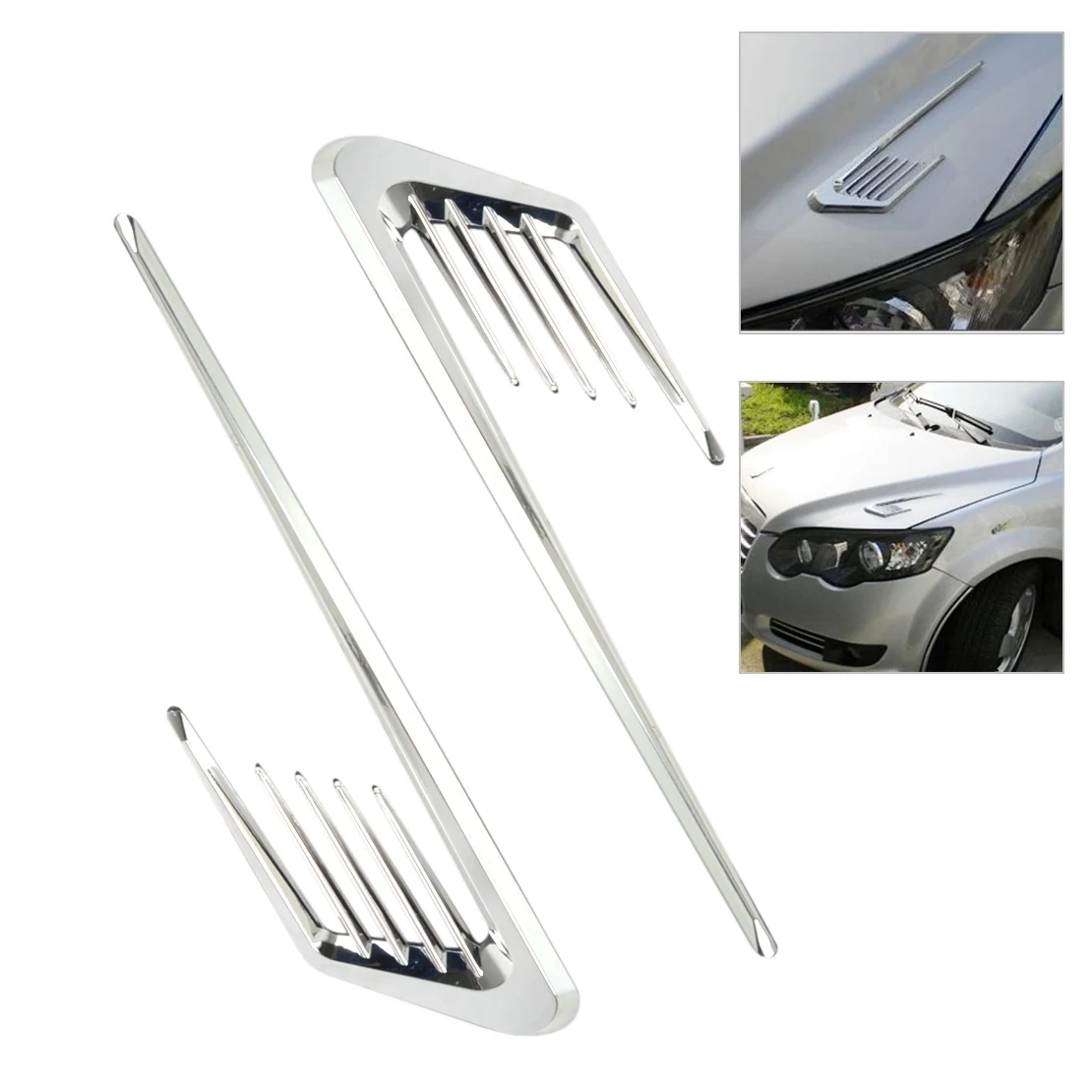 2Pcs Universal Euro Style Chrome Side Vent Car Air Flow Fender Grille