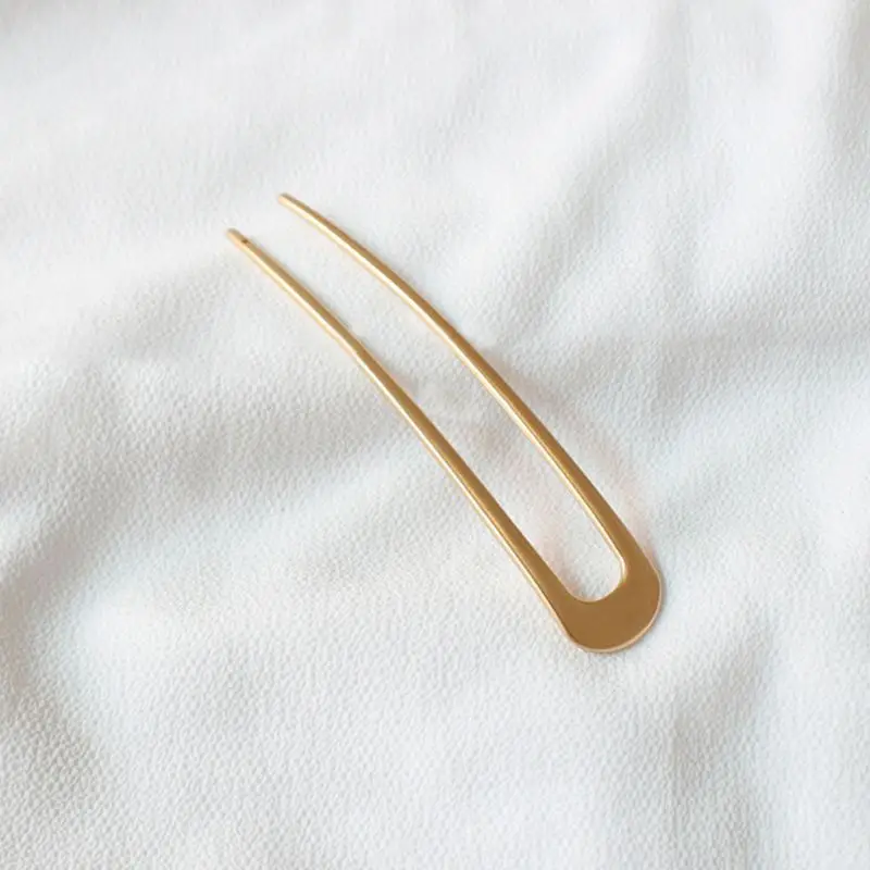 Women Girls Japanese Style Metal Alloy U-Shape Hair Clip Vintage Metallic Hairpin Chignon Stick Hairstyle Curved Updo Hair Fork